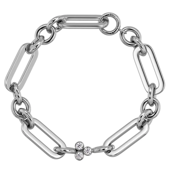Armband i polerat rostfritt stål med varierande länkar och gnistrande cubic zirconia-stenar