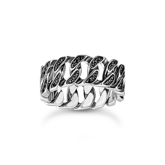 Ring Kettenglieder schwarze Steine breit Silber - Thomas Sabo - Nordic Spectra
