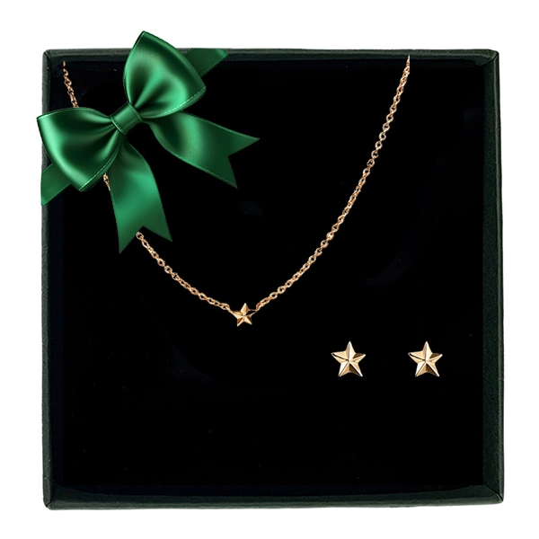 Presentset Micro Catch A Falling Star Gold i 18K guld med justerbart halsband och örhängen