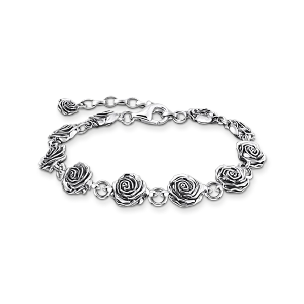 Midnight Rose Armband i svärtat silver med detaljerade rosor och justerbar kedja