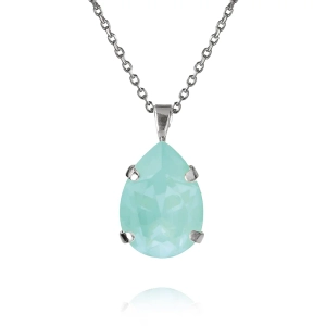 Mini Drop Necklace i rhodiumpläterad mässing med en droppformad mintfärgad kristall