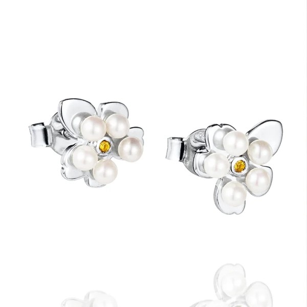 Vergissmeinnicht-Ohr aus Silber mit Süßwasserperlen und Citrin