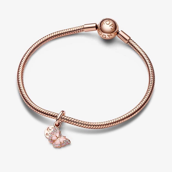 Rosafarbener Schmetterling & Spruch Doppelter Charm-Anhänger von PANDORA, Schneller Versand - Nordicspectra.de