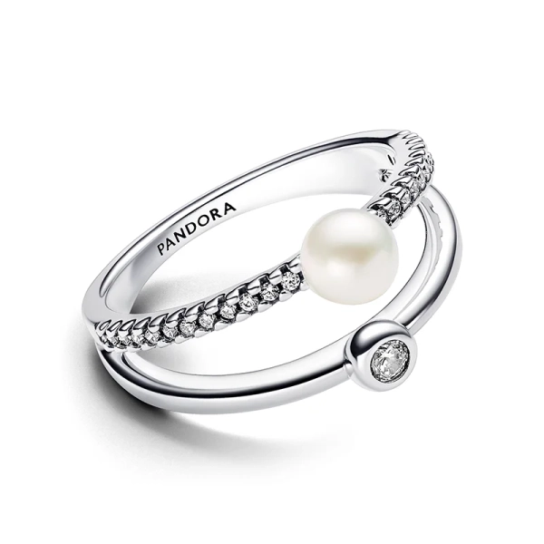 Behandelte Süßwasserzuchtperle & Pavé Doppelband-Ring - PANDORA - Nordic Spectra