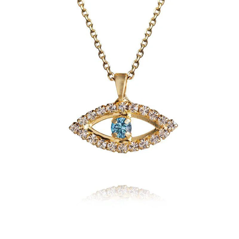 Caroline Svedbom - Greek Eye Necklace Gold Crystal/Aquamarine