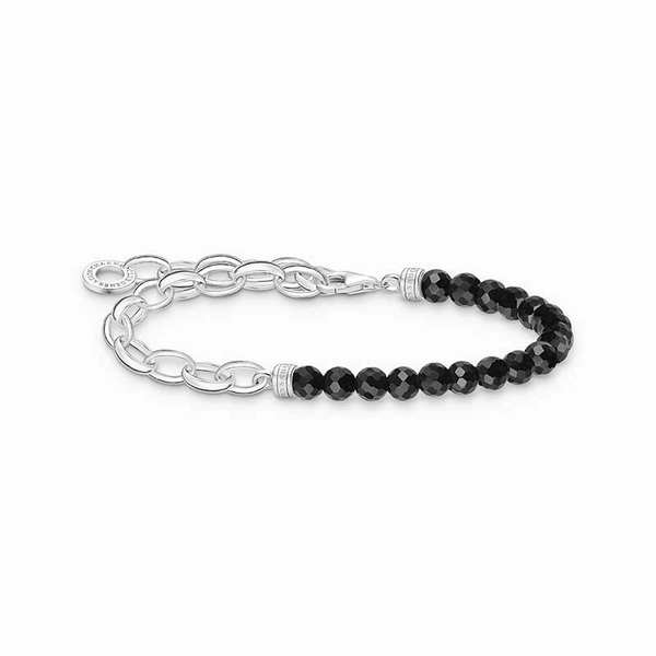 Charm bracelet with black onyx beads and chain links silver - Thomas Sabo - Suuri valikoima & ilmainen lahjapaketointi - Nordicspectra.fi
