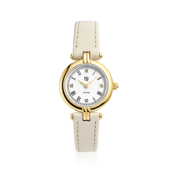 Bianca Damenuhr in Beige-Gold mit hellem Lederarmband