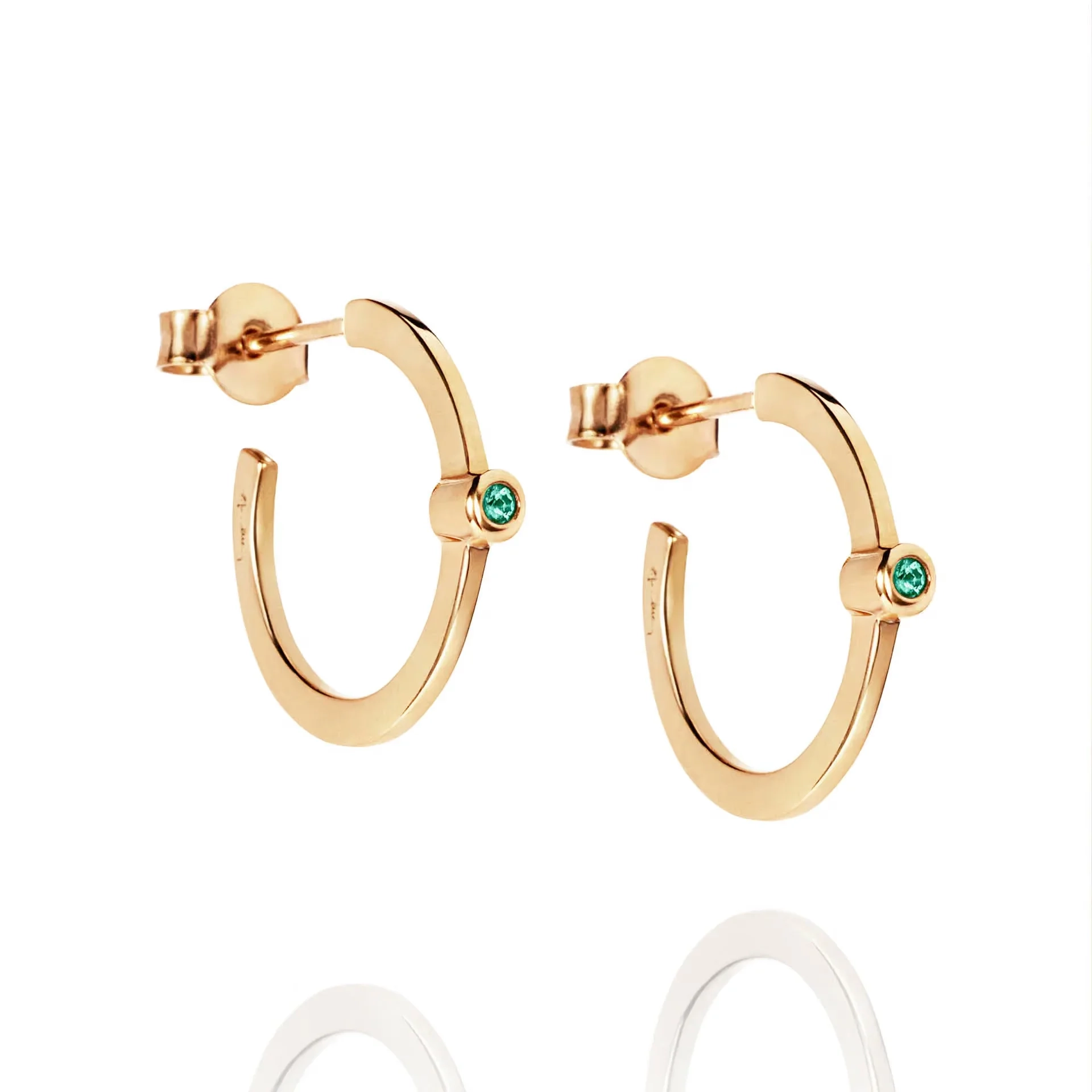 Micro Blink Hoops Green Emerald Gold Plated