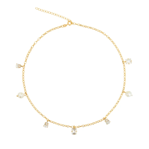 Lumina Necklace Gold Pearl/Crystal: Guldpläterat halsband med Swarovski-kristaller och pärlor