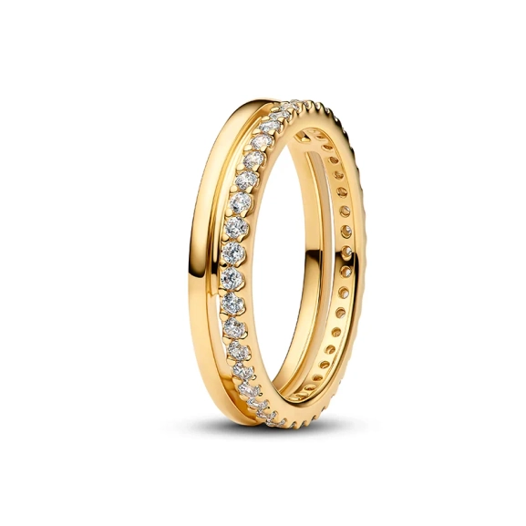 Doppelring aus Gold aus der Pandora Timeless-Kollektion mit elegant verbundenen Bändern