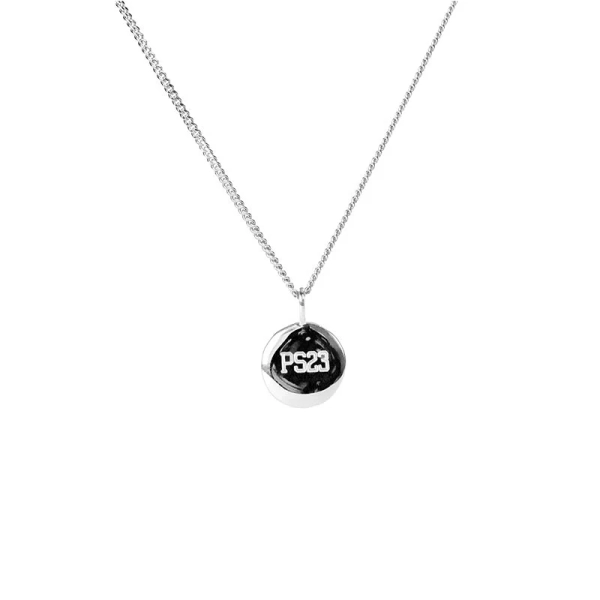 PS23 Organic Coin Silberhalskette mit unebener Oberfläche und PS23-Gravur