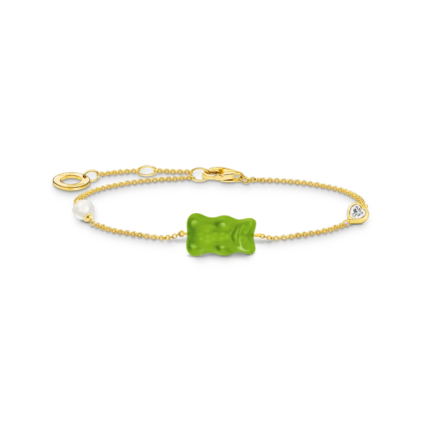 HARIBO Armband Gummibjörn Grön med Pärla & Sten Guld - Thomas Sabo - Snabb leverans & paketinslagning - Nordic Spectra