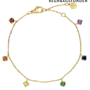 Edblad Rainbow Bracelet Gold med regnbågsfärgade cubic zirconia-stenar på en 14K guldpläterad kedja