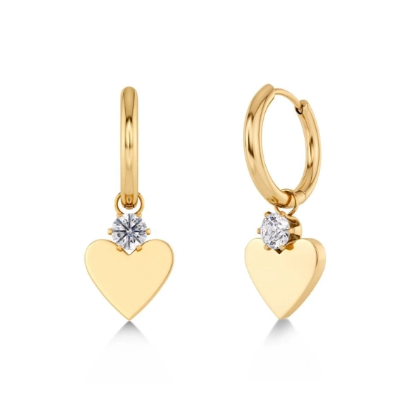Guldpläterade hoops med avtagbart hjärthänge och gnistrande sten