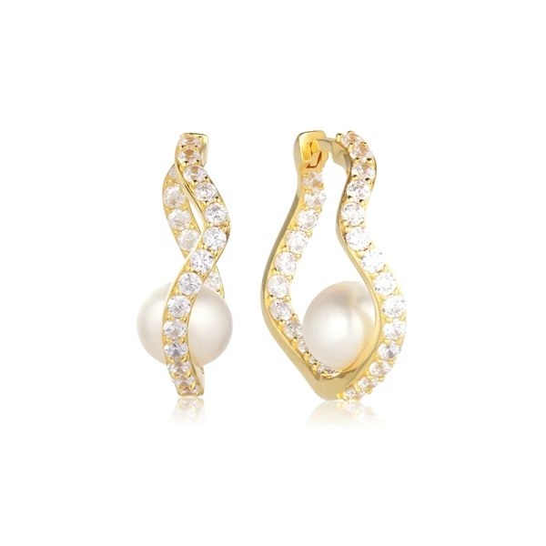 Ponza Örhängen Guld från Sif Jakobs i 18K guldpläterat silver med cubic zirconia och sötvattenpärla