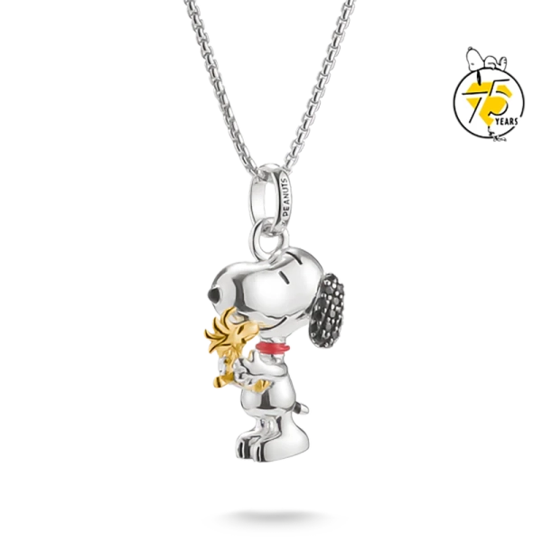 Snobben & Woodstock Halsband i silver med svarta zirkonia och röd emalj