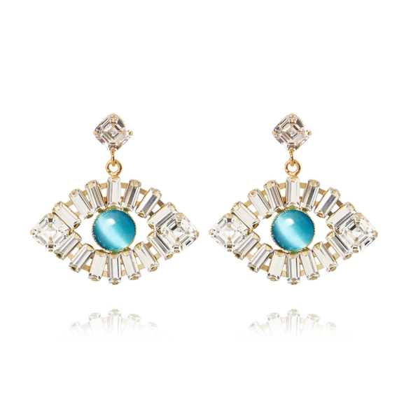 Greek Eye Statement Earings Gold Crystal/Aquamarine - Caroline Svedbom - Snabb frakt & paketinslagning - Nordic Spectra