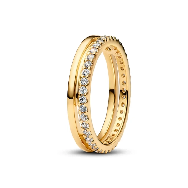 Doppelring aus Gold aus der Pandora Timeless-Kollektion mit elegant verbundenen Bändern