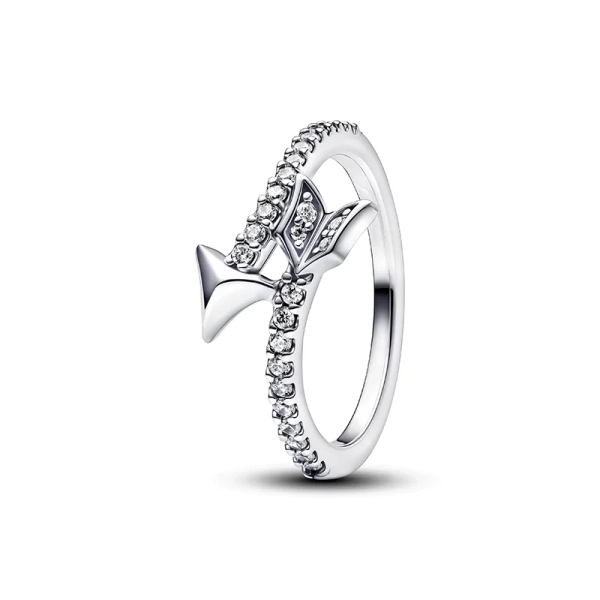 Ring aus Sterlingsilber mit Pfeilmotiv und Halbpavé-Band mit dezenter Symbolik. Perfekt
