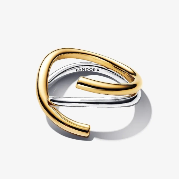 Organiskt Tvåfärgad Ring Silver & Guld från Pandora Essence - En unik design i sterlingsilver och 14 karat guldplätering som lyfter din stil med en subtil känsla av lyx.