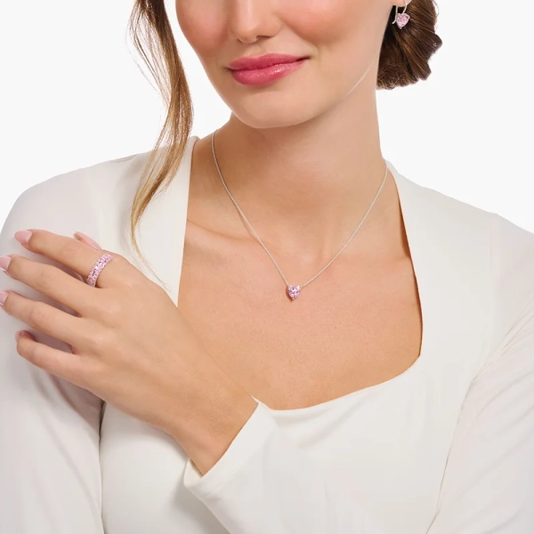 Halsband med Hjärtformad Rosa Glittrande Sten - Thomas Sabo - Snabb leverans & paketinslagning - Nordic Spectra