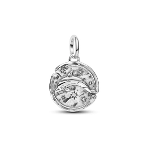 Pandora-Charm „Delfinmedaille“ aus Silber mit erhabenem Delfin