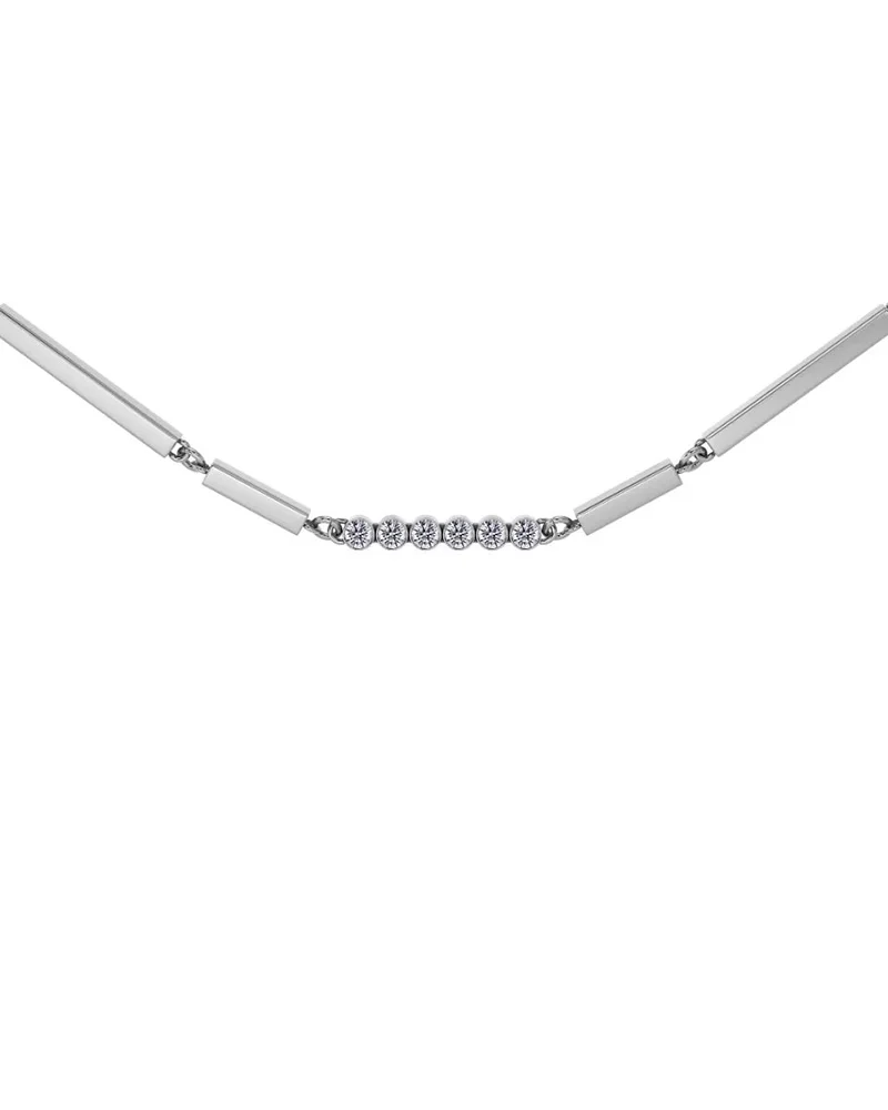Elegant halsband i polerat stål med arkitektoniska stavar och sex gnistrande cubic zirconia-stenar