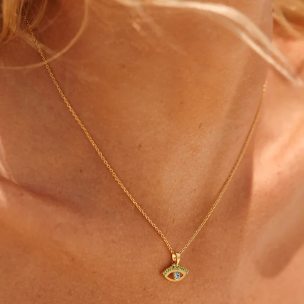 Petite Greek Eye Necklace Gold Green/Blue - Caroline Svedbom - Snabb frakt & paketinslagning - Nordic Spectra