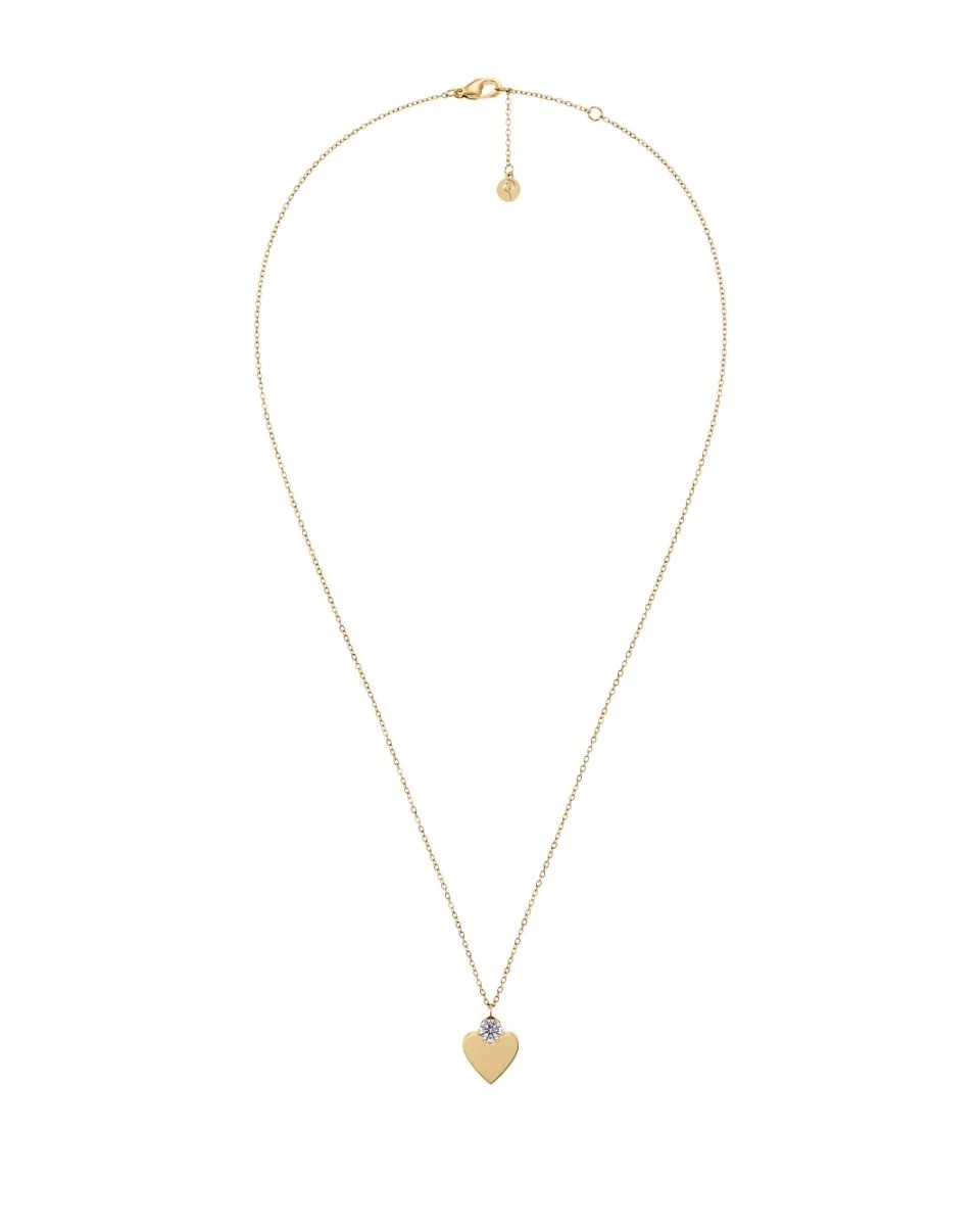 Halsband i 14K guldplätering med stiliserat hjärta och liten gnistrande sten på fasettslipad ankarkedja.