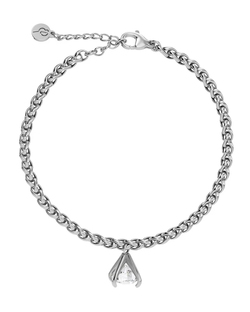 Armband i polerat rostfritt stål med frihängande berlock och cubic zirconia