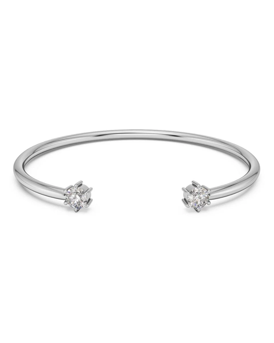Crown-armband i polerat stål med öppen design och två cubic zirkonia-stenar vid ändarna