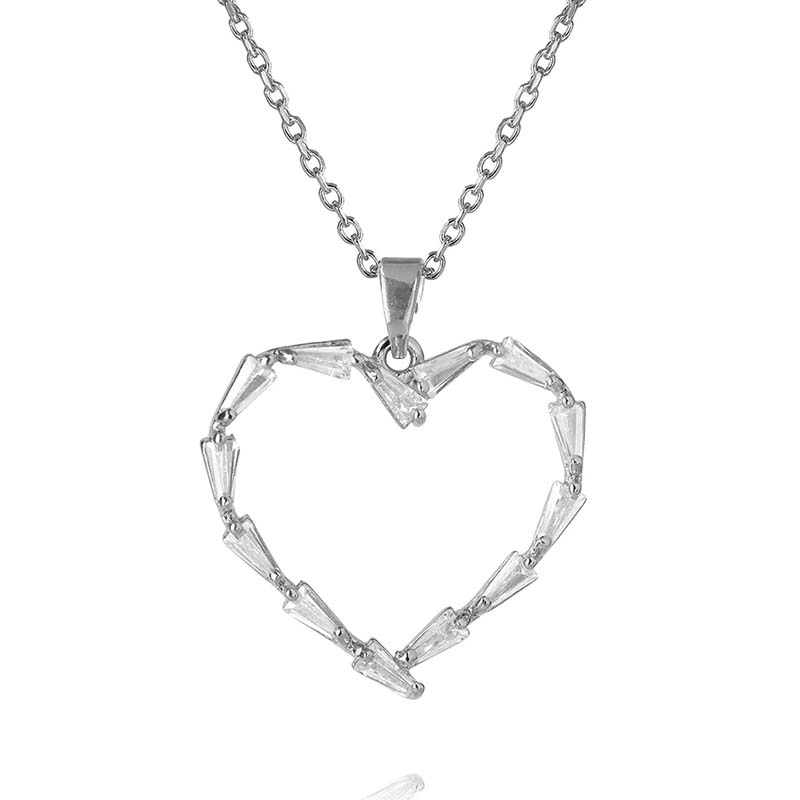 Caroline Svedbom - Baguette Heart Necklace Rhodium Crystal