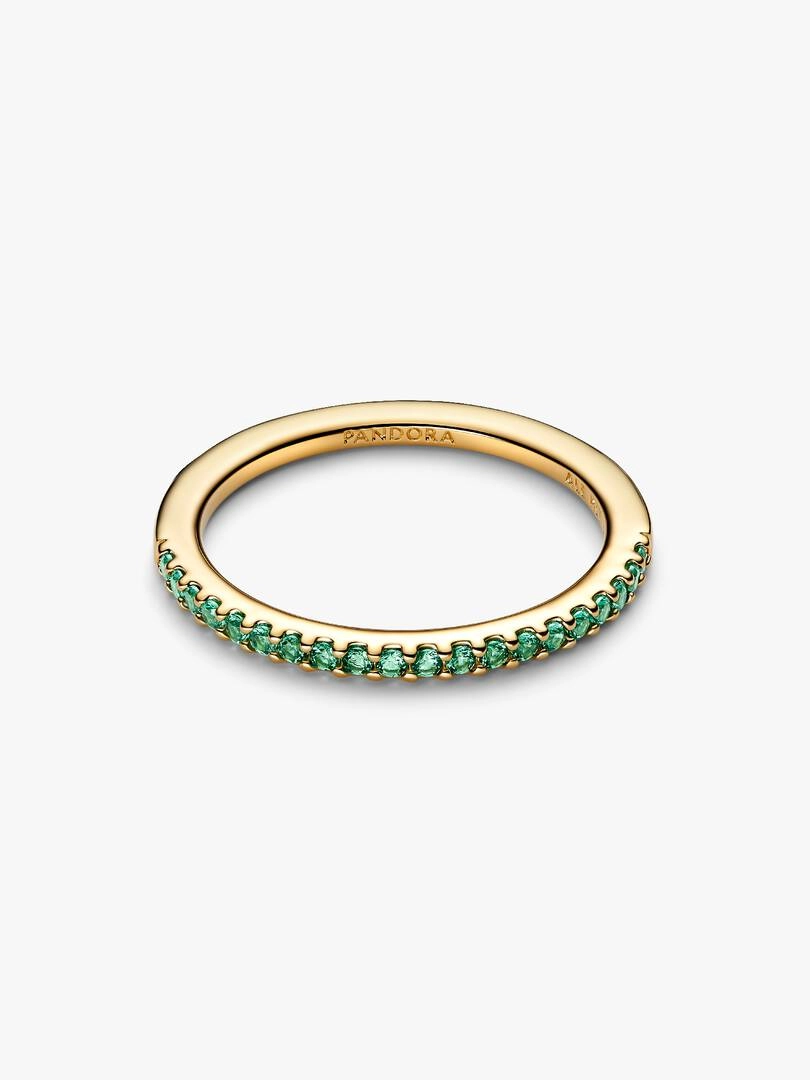Glittrande Grön Evighetsring Guld från Pandora med havsgröna cubic zirconia-stenar och 14K guldpläterad yta.