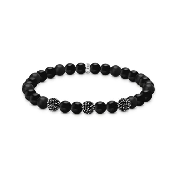 Kulamband Svart Obsidian & Svarta Kristaller från Thomas Sabo i återvunnet silver med zirkoniastenar och gravyr