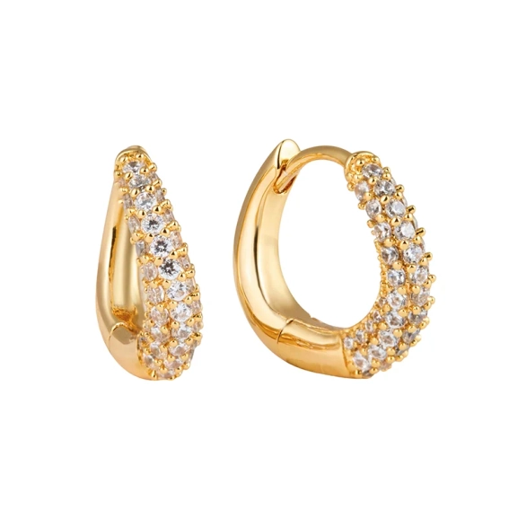 Check In Earrings Gold – elegante 18K vergoldete Creolen mit pavégefassten Zirkonia