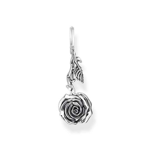 Midnight Rose Large Hängsmycke i återvunnet svärtat silver med upp-och-nedvänd ros