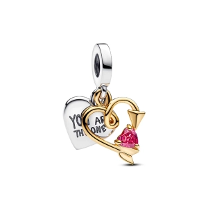 Anhänger-Charm mit Herz und Pfeil aus Silber und 14 Karat vergoldetem Metall