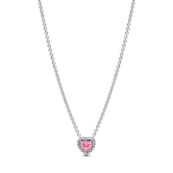 Rosa hjärta halsband med gnistrande stenar i sterlingsilver från Pandora Timeless kollektionen.