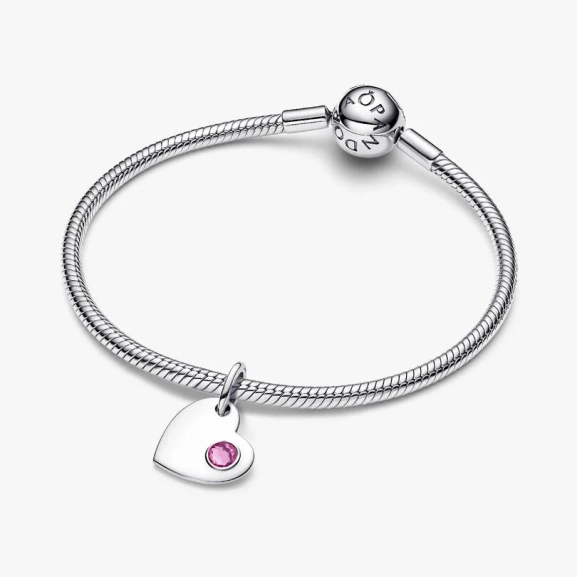 Oktober Månadssten Hjärtformad Hängberlock från PANDORA i silver med rosa cubic zirconia