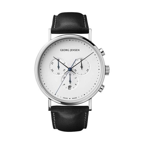 Koppel 41 mm - Kronograf - Vit urtavla/Svart läderarmband - Georg Jensen klockor - Snabb frakt & paketinslagning - Nordicspectra.se