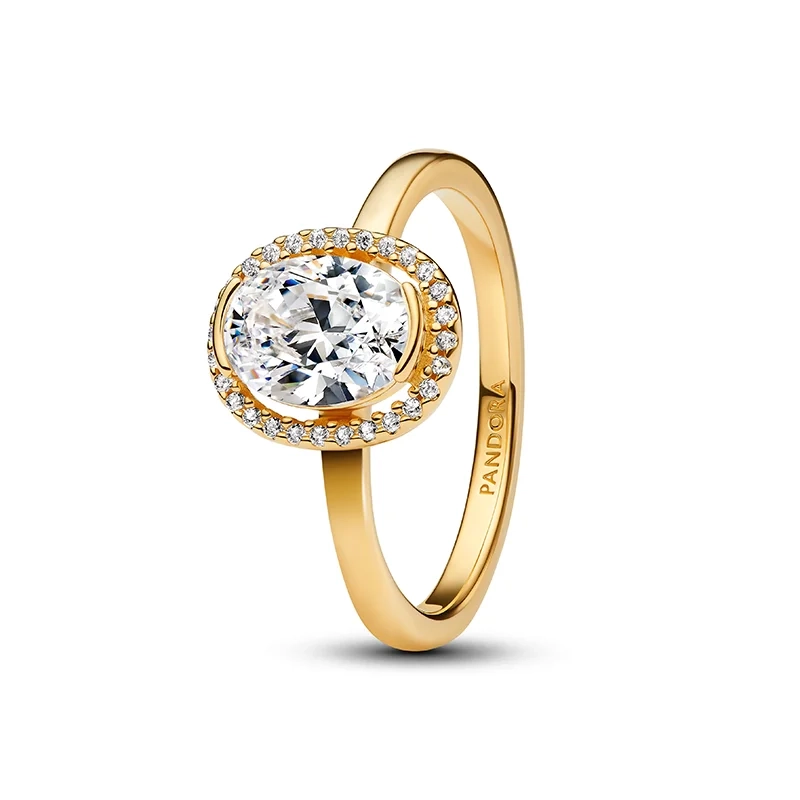 PANDORA - Oval Glittrande Halo Statementring Guld