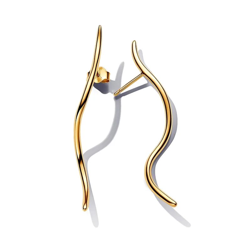 PANDORA - Organiskt Långa Formade Stiftörhängen Guld