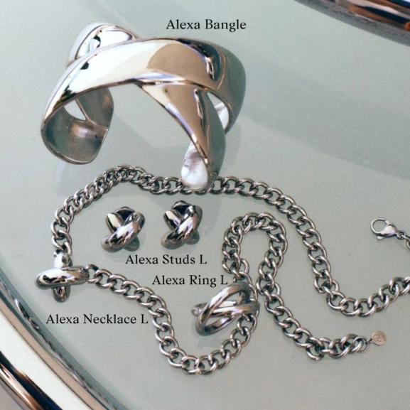 Halsband i blankt rostfritt stål med kraftig kedja och ett stilrent X-motiv i centrum