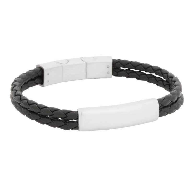 By Billgren - Flätat Dubbelarmband Svart Med Stållås