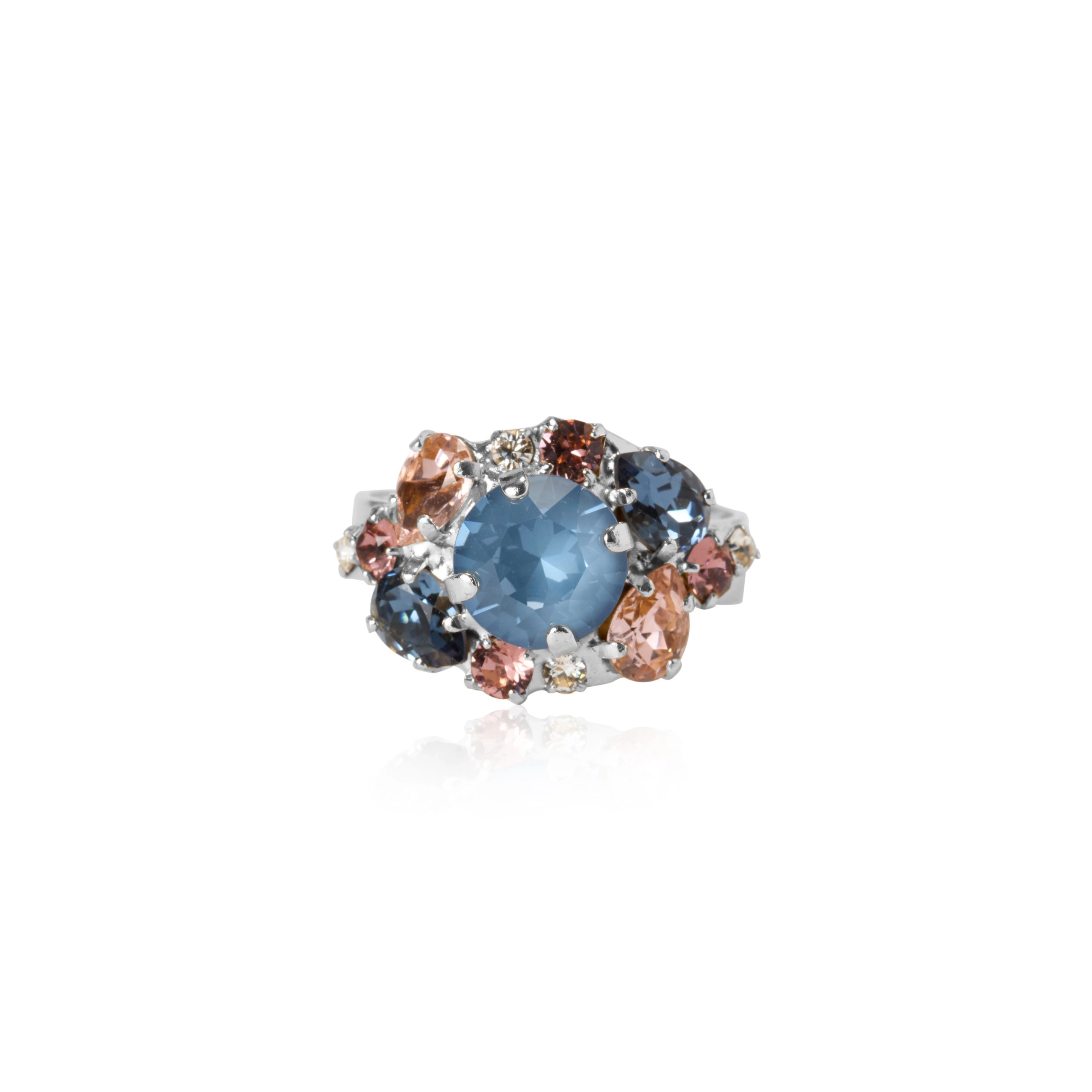 Caroline Svedbom - Molly Ring Rhodium Smoked Blue Combo