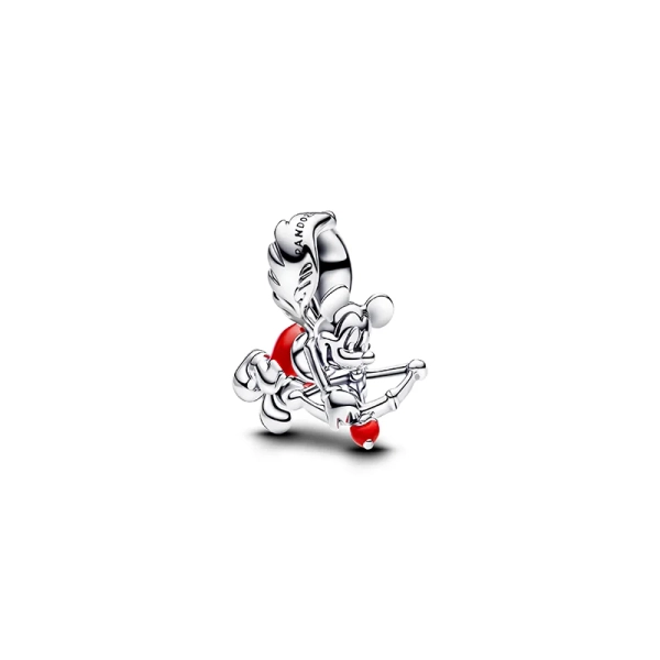 Disney Mickey Mouse Amor-Anhänger aus Sterlingsilber mit roter Emaille und herzförmiger Spitze. Perfekt für Disney-Fans