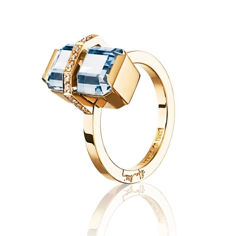 Efva Attling Bend Over Ring ? Aquamarine 15.00 GULD dam – bild 2