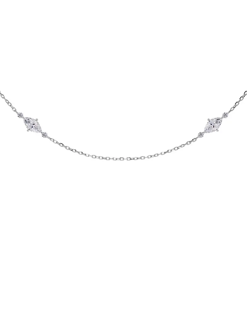 Trinny Necklace i polerat stål med kluster av cubic zirconia-stenar på en facetterad kedja