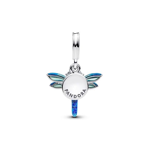 inspiriert von einer Libelle mit transparenter Emaille und holografischer Glitzer-Emaille. Funkelnde Steine ​​und die Botschaft „Free Spirit“. Perfekt für den Freigeist.