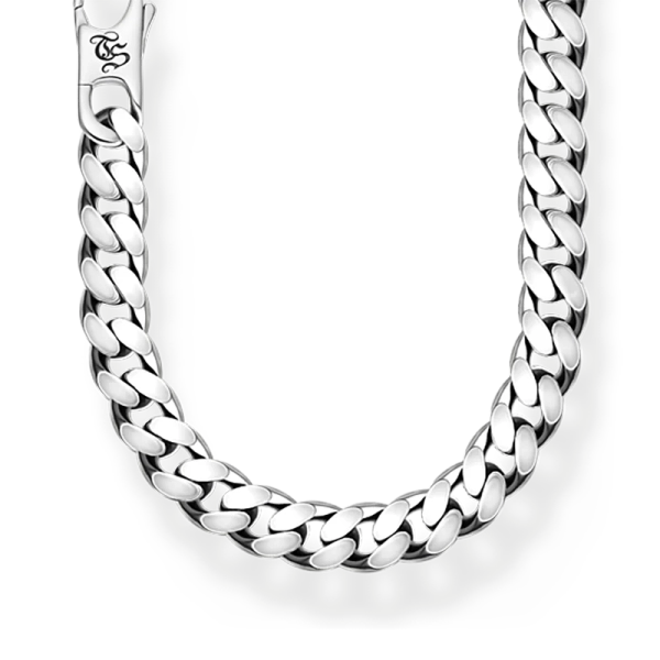 Grov Pansarlänk Halsband i återvunnet svärtat silver med stort karbinlås och ingraverade TS-initialer